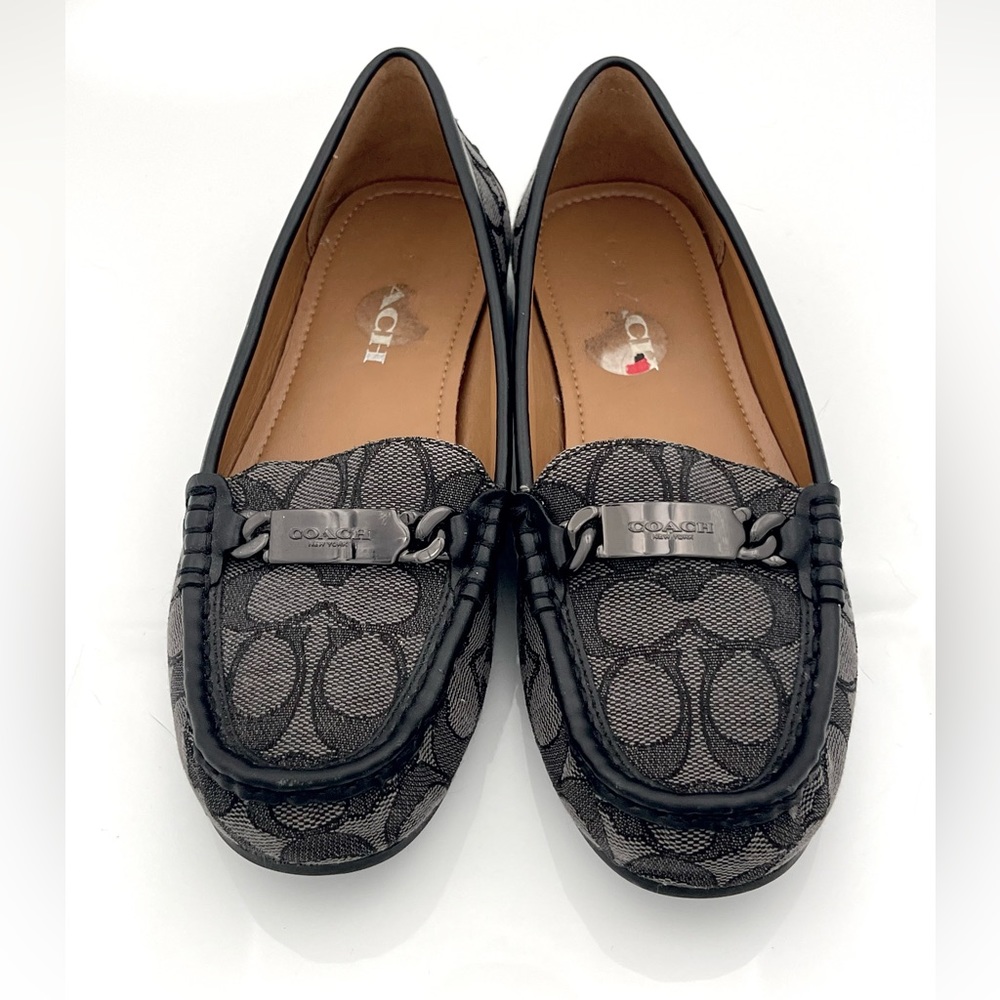 Authentic Coach Black Leather Monogram Loafer Flat Shoes